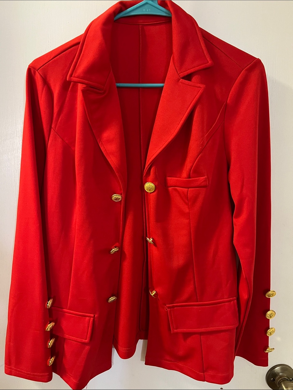 Red Women's Blazer Jacket with Gold Buttons